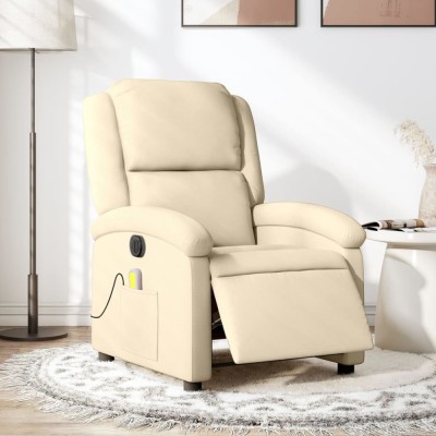 vidaXL Fotoliu electric de masaj rabatabil, crem, textil foto