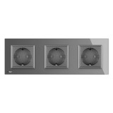 Priza tripla Livolo VL-C7C3EU-15, incastrat, contact de protectie, rama din sticla inclusa, gri