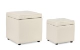 Cumpara ieftin Set 2 tabureti textil alb Derrick 35x35x35 cm; 45x45x45 cm