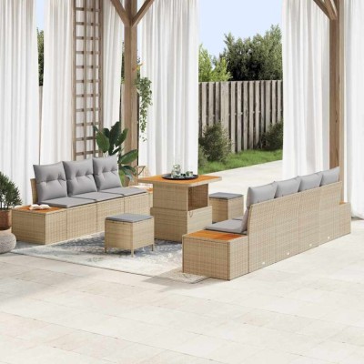 vidaXL Set de canapele pentru grădină cu pernă 10 pcs Bej Rattan poli 3362877 foto