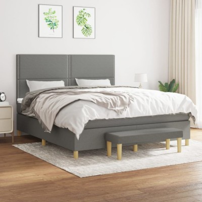 vidaXL Pat box spring cu saltea, gri &amp;icirc;nchis, 180x200 cm, textil 3137094 foto