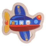 Puzzle din Lemn Avion, 4 Piese, 15x15cm, Albastru, CMCLASS