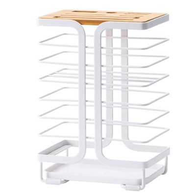 Suport pentru cutite de bucatarie Pufo din metal si bambus, 23 x 15.5 cm, alb foto