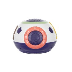 Lampa de noptiera cu proiector, pentru copii, muzicala, 4 moduri, 3xAA, mov si alb, 18x14 cm