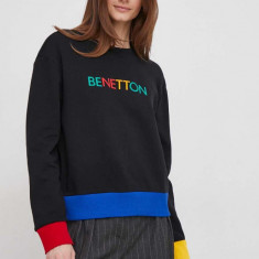 United Colors of Benetton hanorac de bumbac femei, culoarea negru, cu imprimeu