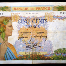 336 FRANTA WWII 500 FRANCS FRANCI 18.12.1941 SR. 248