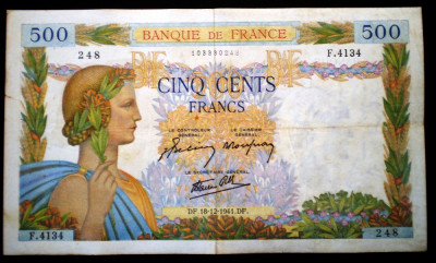 336 FRANTA WWII 500 FRANCS FRANCI 18.12.1941 SR. 248 foto