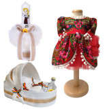 Set botez traditional fetita, trusou botez landou, lumanare si costum popular