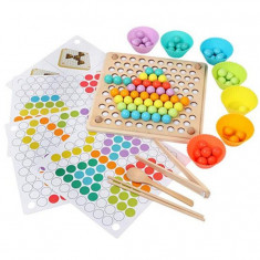 Joc Montessori indemanare si asociere culori cu bile colorate si bete din lemn foto