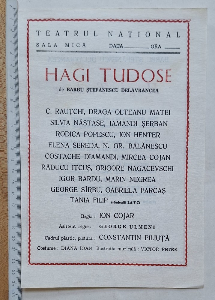 Afiș Teatrul Național – Hagi Tudose Delavrancea – regia Ion Cojar ...