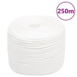 vidaXL Fr&acirc;nghie de barcă, alb complet, 6 mm, 250 m, polipropilenă
