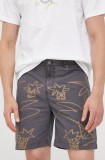 Desigual pantaloni scurti din bumbac barbati, culoarea gri