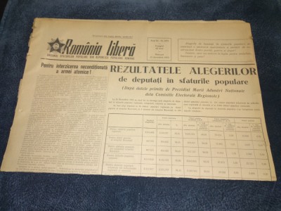 ZIARUL ROMANIA LIBERA 23 DECEMBRIE 1953 REZULTATE ALEGERI foto