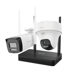 Kit supraveghere video IP wireless Hikvision HiLook IKS-2044BTH-PH W, 2 camere 4MP, NVS, IR 30m, audio bidirectional, microSD