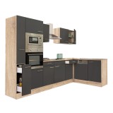 Mobilier de bucătărie de colț Yorki 310, cu corp din stejar Sonoma, fațade antracit cu finisaj satinat, fără blat de lucru