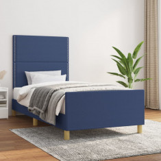 vidaXL Cadru de pat cu tăblie, albastru, 80x200 cm, textil foto