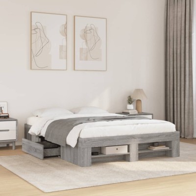 vidaXL Cadru de pat, gri sonoma, 120x190 cm, lemn prelucrat 3295518 foto