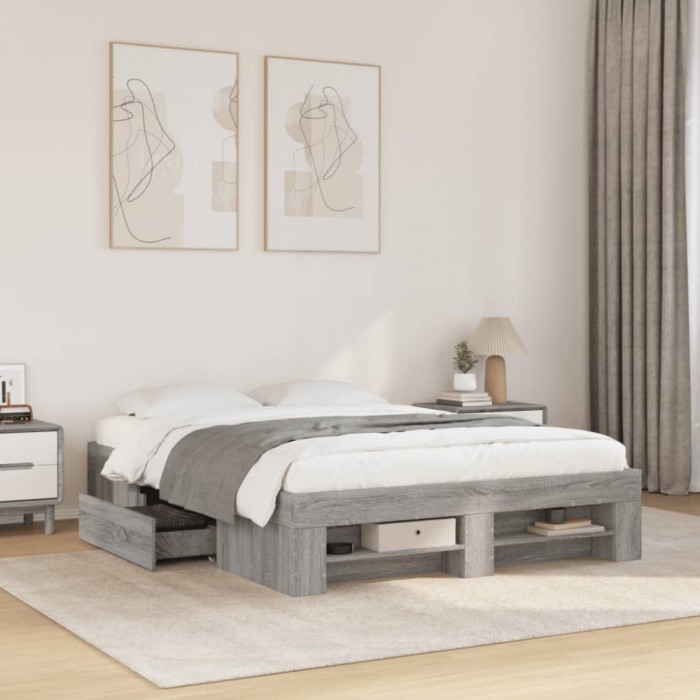 vidaXL Cadru de pat, gri sonoma, 120x190 cm, lemn prelucrat 3295518