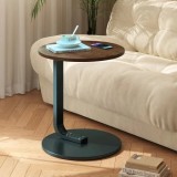 Masuta de cafea, rotunda, blat din MDF, suport metalic, dimensiuni 50 x 60 cm, cu un picior, pentru living si bucatarie, maro/negru