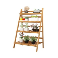Suport pentru ghivece de flori si plante, raft modern din bambus, JollyMag, POL04, 122x47x70 cm