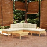VidaXL Set mobilier grădină cu perne crem, 6 piese, lemn masiv de pin 3096316