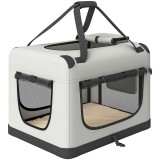 PawHut Geantă de Transport Pliabilă pentru C&acirc;ini de Talie Mică, cu Bol, din Țesătură Oxford, Gri Deschis | Aosom Romania