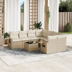 vidaXL Set canapele de grădină, 9 piese, cu perne, bej, poliratan