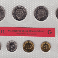 GERMANIA SET MONETARIE 1,2,5,10,50 PFENNIG 1,2,5 MARK 12.68 DM LIT. G 2001 UNC