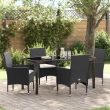 Set Masa și Scaune Grădină 5 Piese cu Perne Negru Rattan Poli
