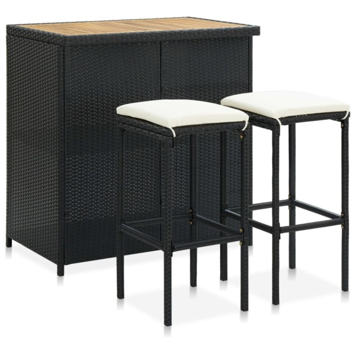 Gossi set mobilier de bar, 3 piese, negru, poliratan