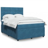 VidaXL Pat box spring cu saltea, albastru, 140x190 cm, catifea