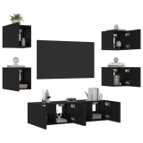 VidaXL Unități de perete TV cu LED-uri, 6 piese, negru, lemn prelucrat