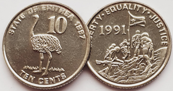 1783 Eritrea 10 cents 1997 North African ostrich 1991 km 45 UNC