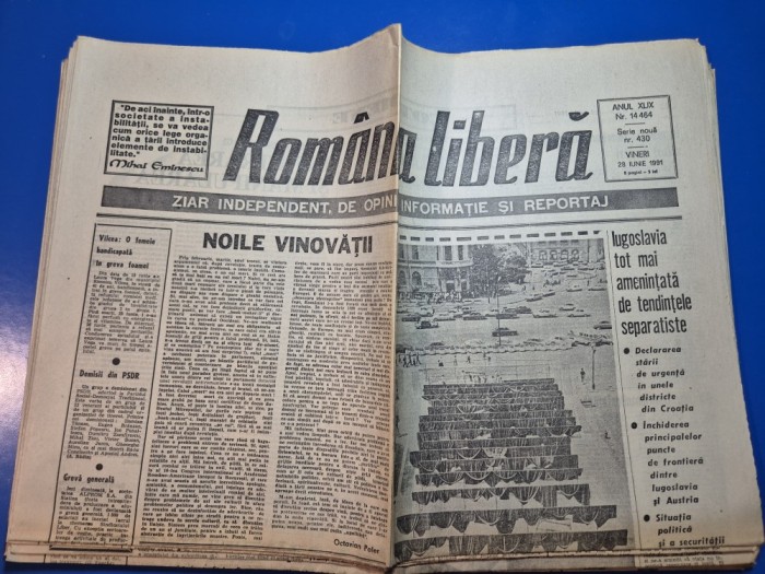 ziarul romania libera 28 iunie 1991