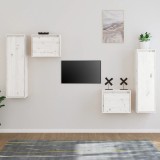 Comode TV, alb, 4 buc., lemn masiv de pin