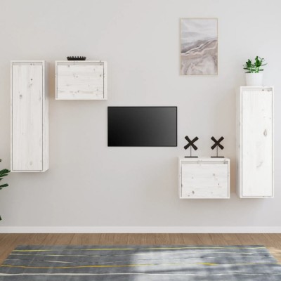 Comode TV, alb, 4 buc., lemn masiv de pin foto