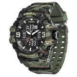 Ceas de mana barbatesc Smael Dual Casual Time Stil Army Militar Cronograf Cronometru Sport Camo Verde