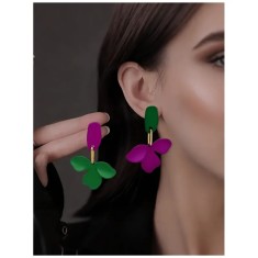 Cercei Asimetrici, Picătură cu Petale de Flori - 658121