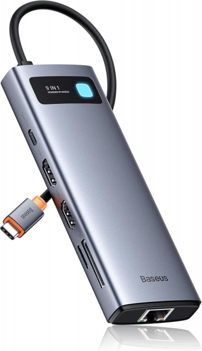 Docking Station HUB 9-in-1 USB-C, 2xHDMI, USB 3.2, PD, SD/TF, RJ-45