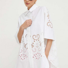 Liviana Conti cămașă femei, culoarea alb, cu guler clasic, relaxed F4SQ10