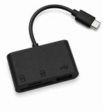 Cumpara ieftin Hub USB-C negru 3 in 1 cu USB 3.0, cititor card SD si TF microSD, adaptor Type-C pentru laptop, tableta, telefon si transfer date