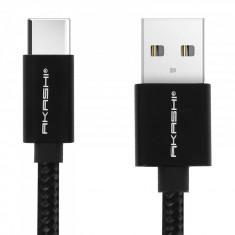 Cablu impletit AKASHI USB-C, 1m, 3A - incarcare rapida, Black foto