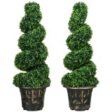 HOMCOM Arbore artificial formați &icirc;n spirală, set de 2 plante artificiale, cu ghiveci, &icirc;nălțime 90 cm, Verde | Aosom Romania