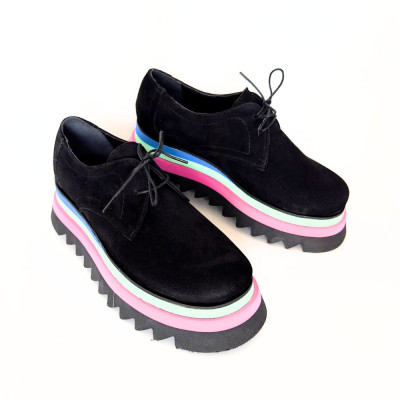 Pantofi dama din piele naturala cu platforma colorata Dany Black foto