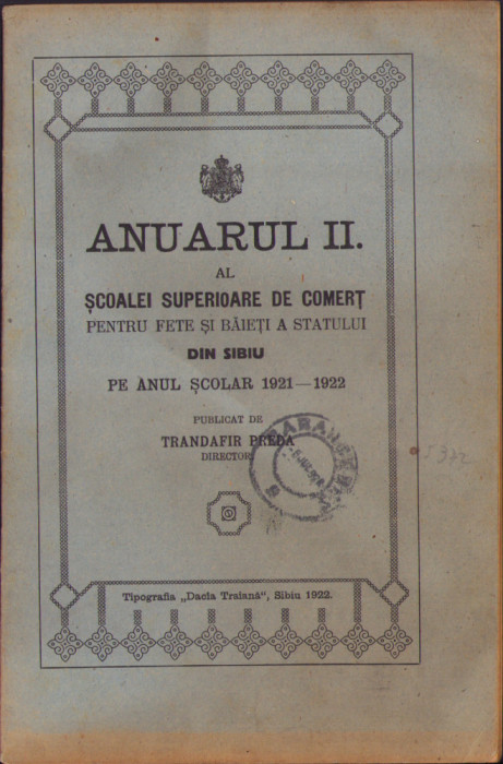 HST C1961 Anuarul Școalei superioare de comerț Sibiu 1921-1922