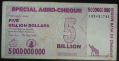 Bancnota 5000000000 Dolari - ZIMBABWE, anul 2008 *cod 384 B foto