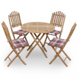 Cumpara ieftin Set mobilier de exterior pliabil, cu perne, 5 piese, bambus