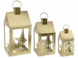 Cumpara ieftin Set 3 felinare metal auriu 18x18x37.5 cm, 14x14x28.5 cm, 10x10x21 cm