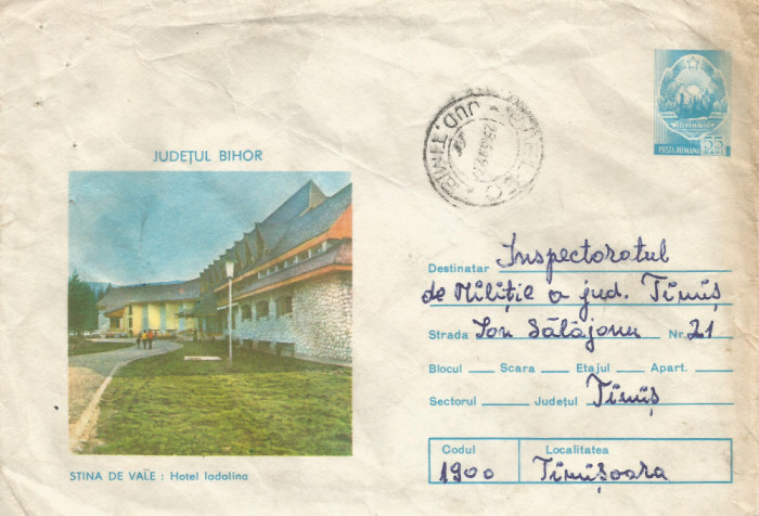 Romania, Judetul Bihor, Stana de Vale, Hotel Iadolina (1), plic circulat, 1979