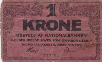 DANEMARCA 1 KRONE 1914 UZATA foto